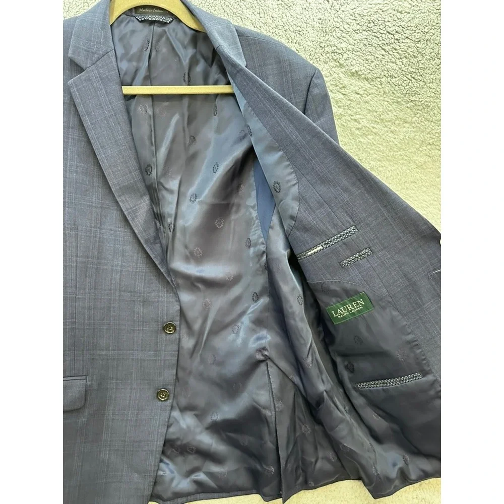 Lauren Ralph Lauren Mens 44R Navy Blue Glen Plaid Two Button Blazer Sport Coat